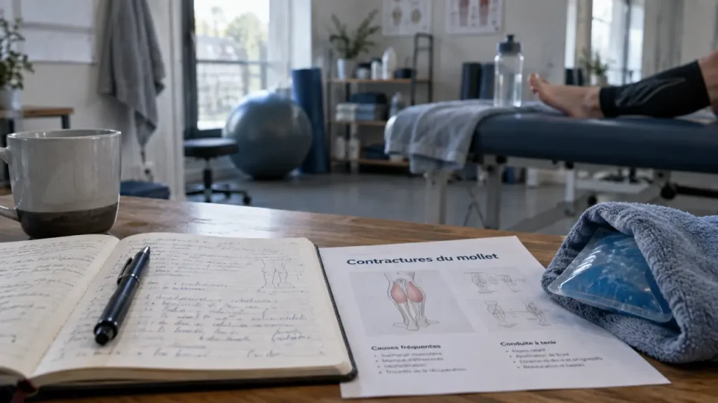 Contracture mollet à répétition : carnet suivi et gel froid