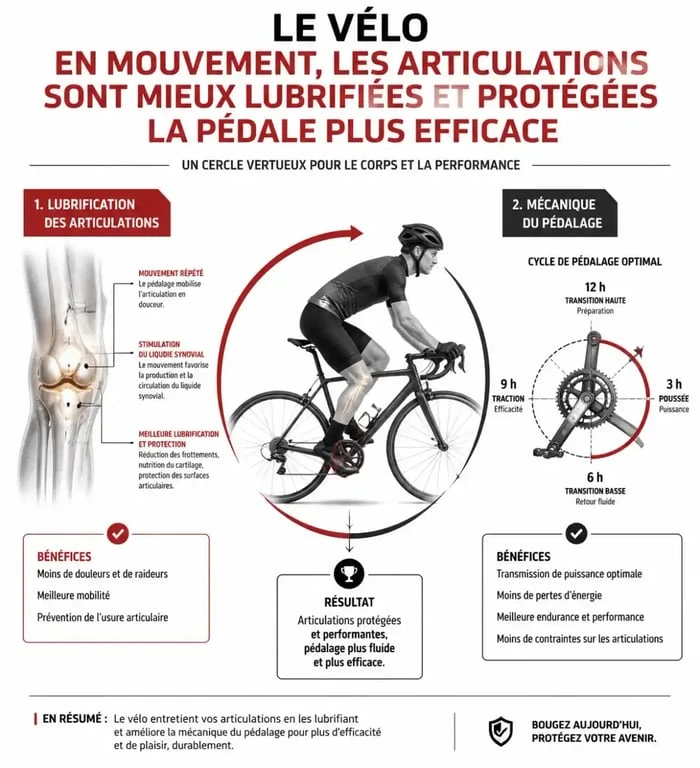 Schéma explicatif de la préservation articulaire par le vélo