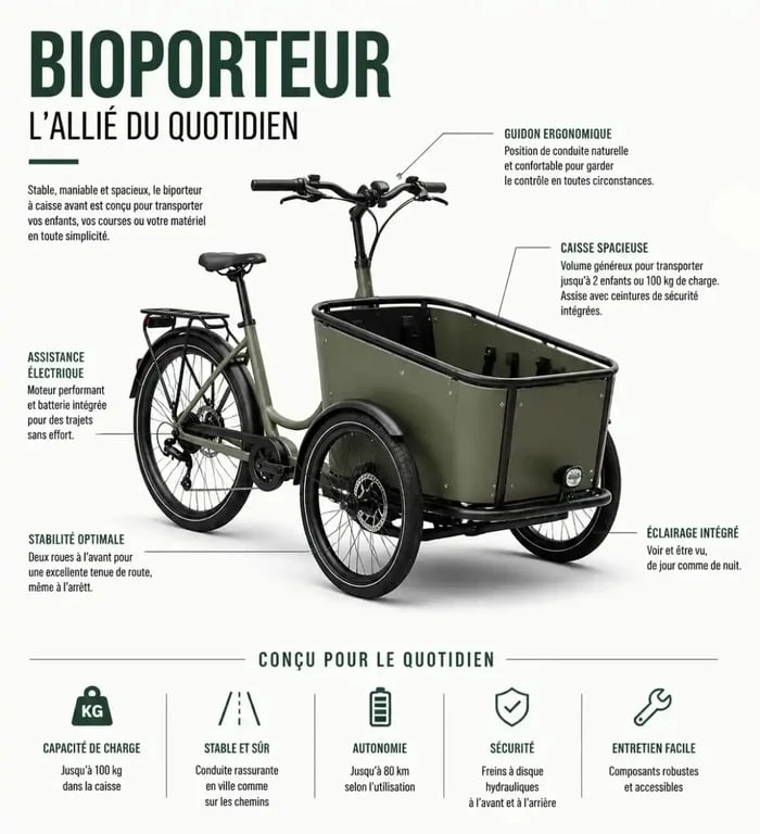 Vélo cargo biporteur pour le transport d'occasion à Nantes