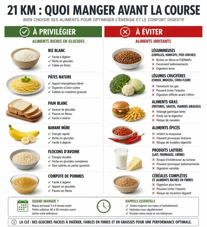 Aliments recommandés et à éviter avant un semi-marathon