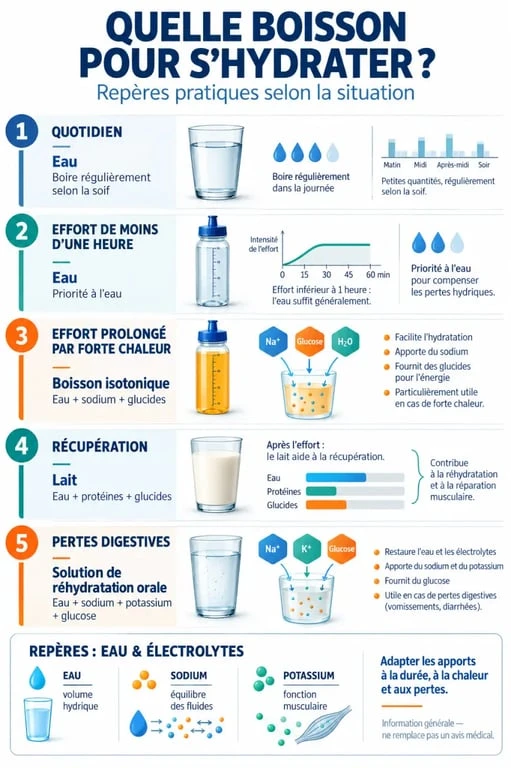Boisson hydratation : quelle boisson choisir selon le quotidien, le sport, la chaleur ou la déshydratation