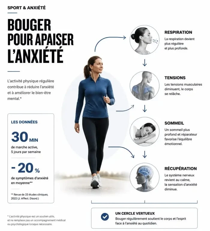 Infographie sur le sport et l’anxiété et les mécanismes du retour au calme