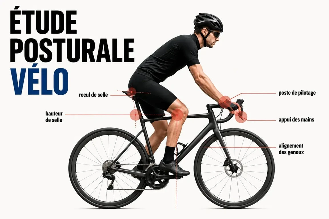 Schéma simplifié d'une etude posturale velo avec les principales zones de réglage du vélo