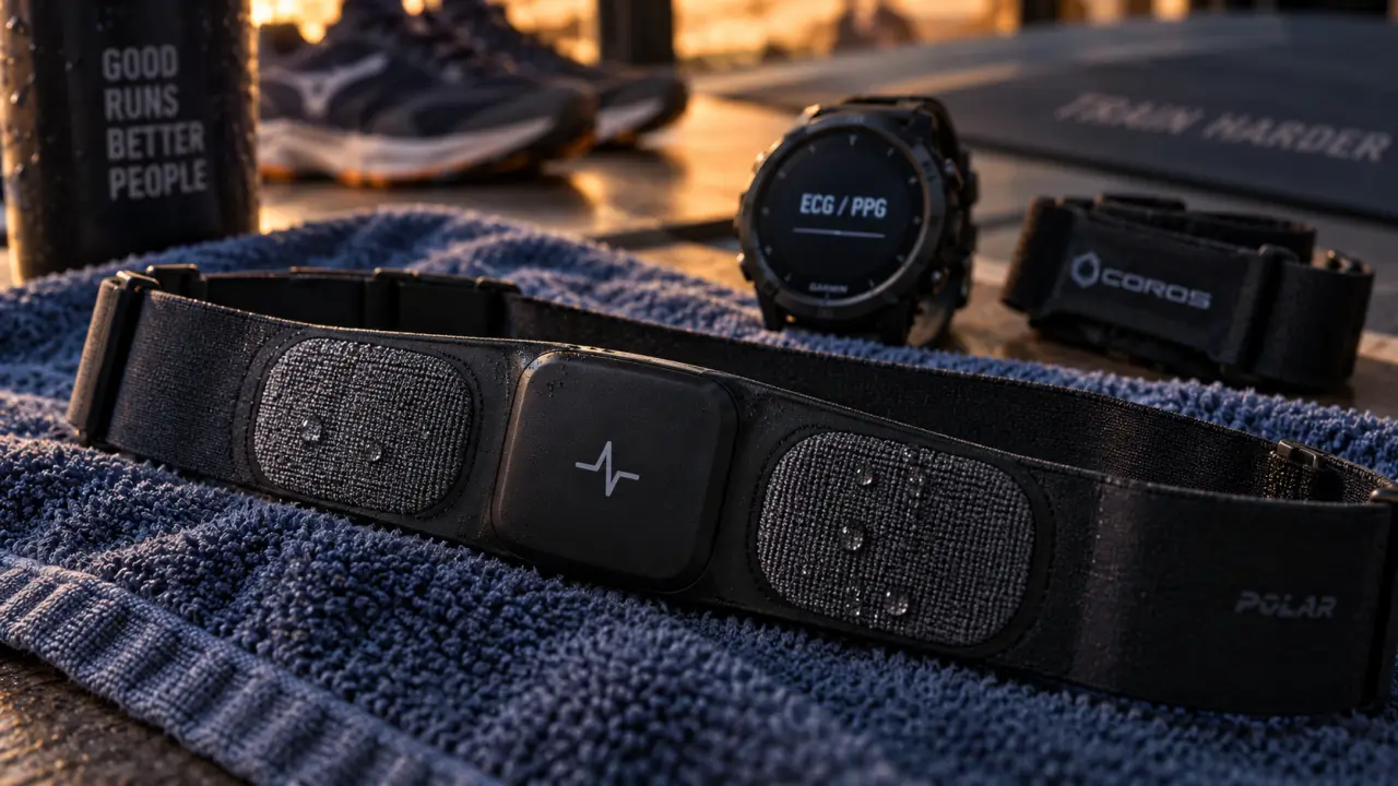 Capteurs de fréquence cardiaque : ceinture ECG sur brassard et montre GPS