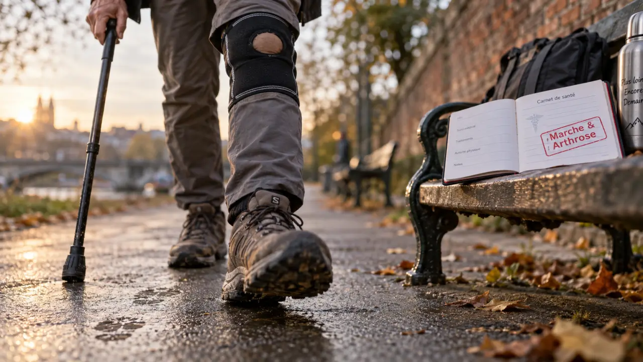 Comment marcher avec une arthrose du genou : genouillère, canne et rythme adapté
