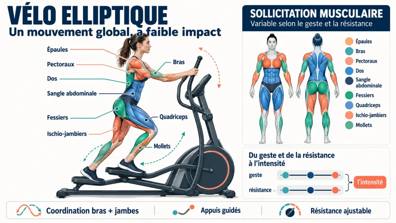 Bienfait elliptique : muscles sollicités et mouvement à faible impact
