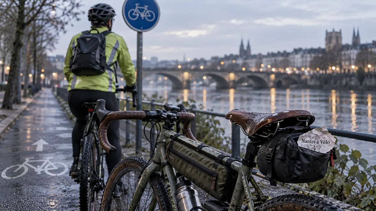 Itinéraire vélo Nantes sur les quais de la Loire, cycliste à vélo