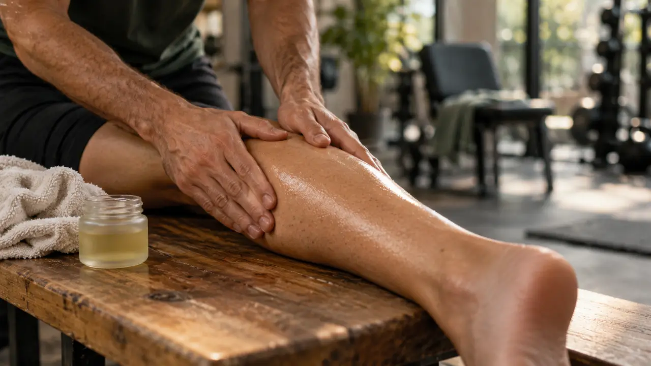 Masser muscle : effleurage doux du mollet pour soulager les tensions