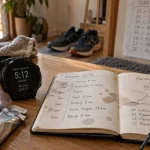 Préparation marathon : carnet d’entraînement, gels et coureur avant la séance longue